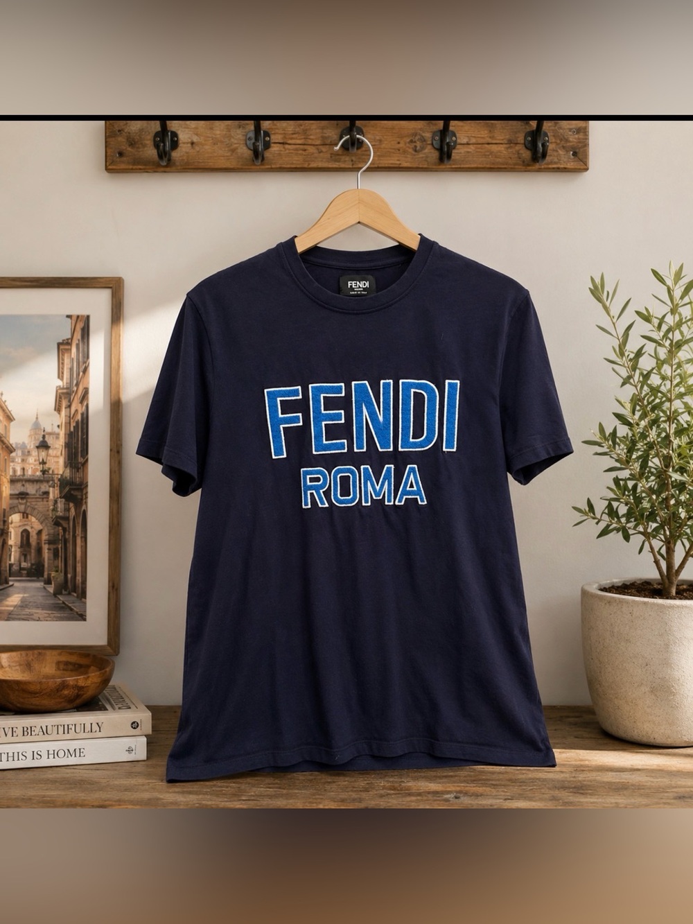 Fendi Blue Short Sleeve Tee made in Italy size large